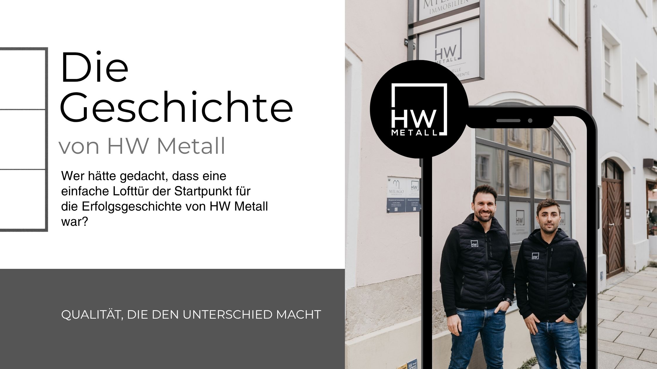 Michael Hausperger und Michael Waldinger, die Gründer von HW Metall, vor ihrem Showroom, in dem sie ihre Lofttüren präsentieren.